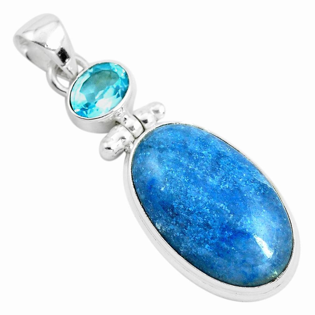 20.88cts natural blue dumortierite topaz 925 sterling silver pendant p40842