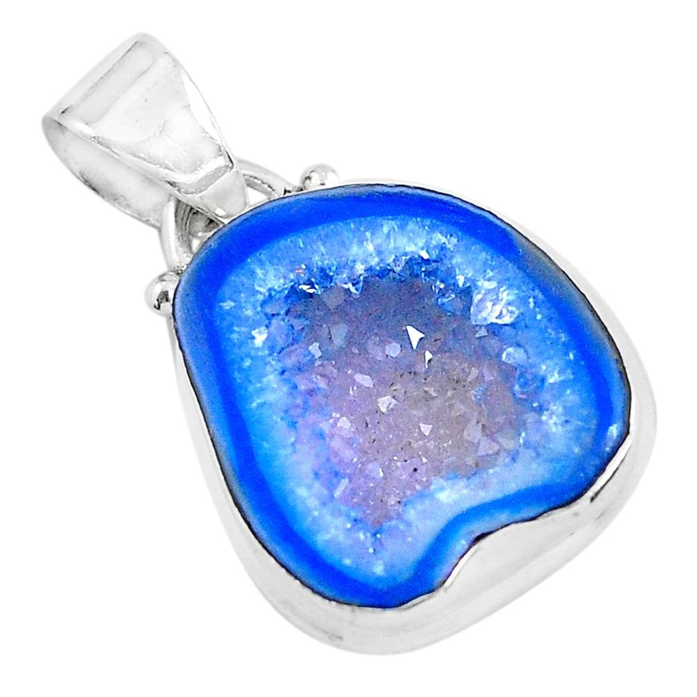 11.74cts natural blue geode druzy 925 sterling silver pendant jewelry p58689