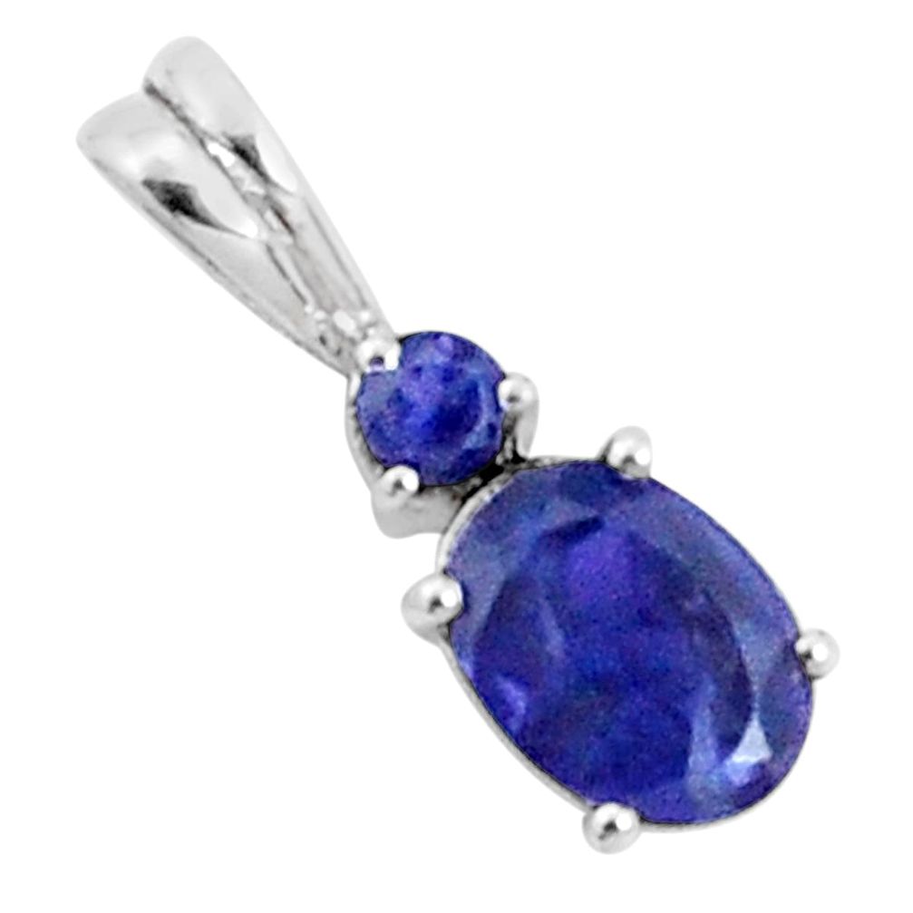 1.78cts natural blue iolite 925 sterling silver pendant jewelry p36368