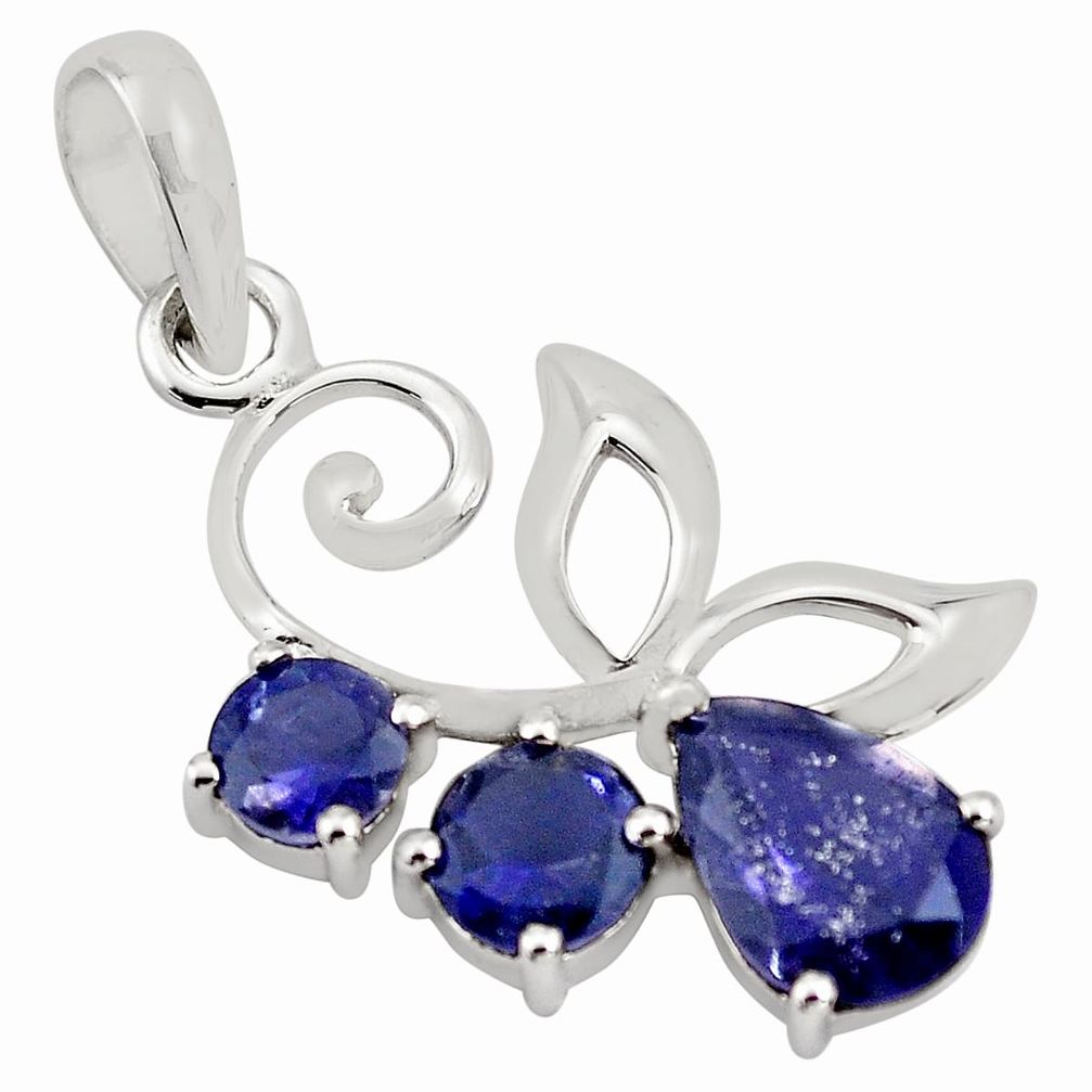 3.76cts natural blue iolite 925 sterling silver pendant jewelry p82015