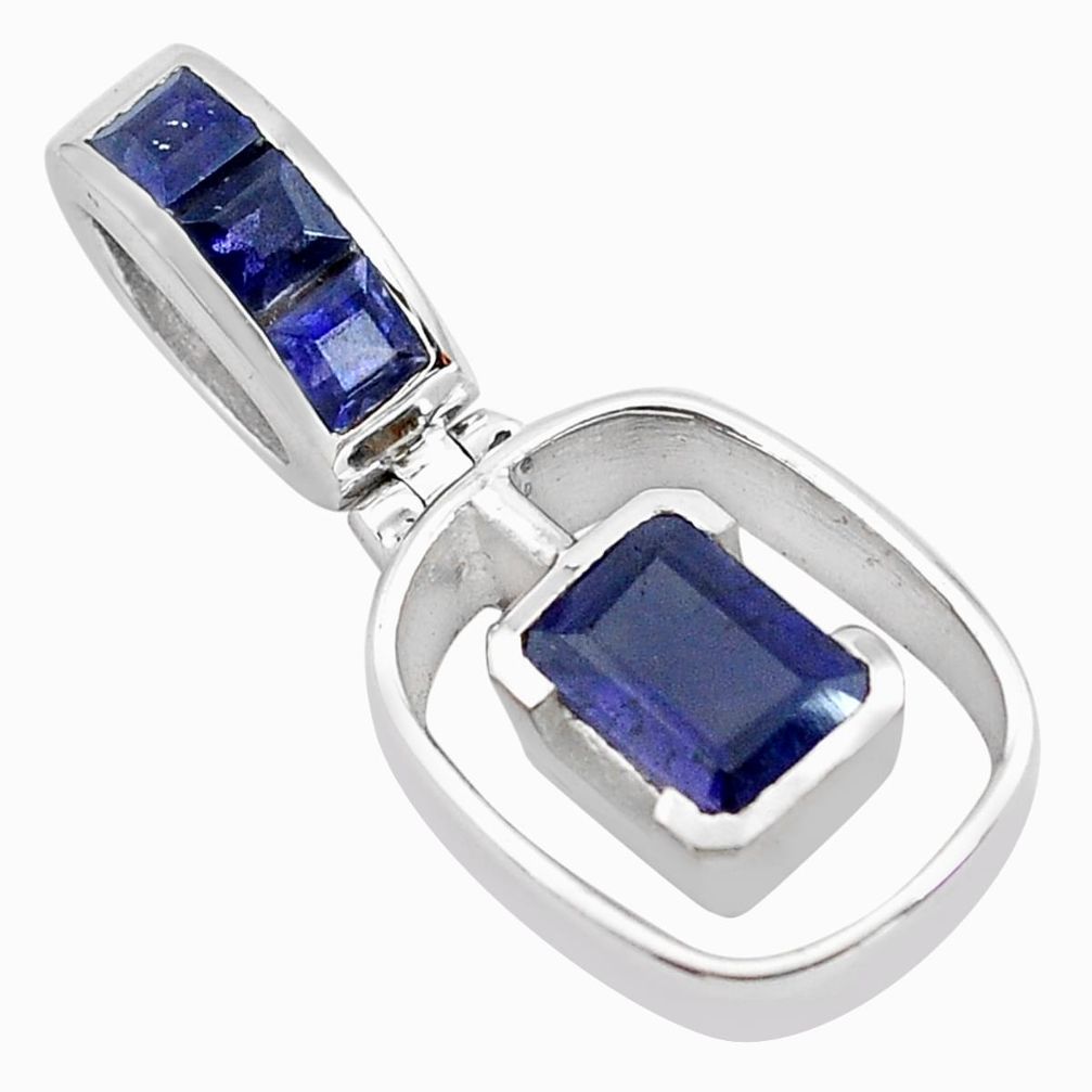 2.56cts natural blue iolite 925 sterling silver pendant jewelry p83760