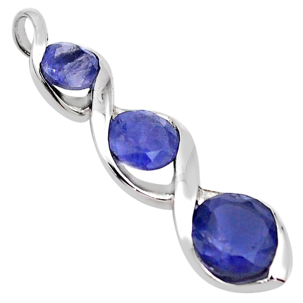 4.65cts natural blue iolite 925 sterling silver pendant jewelry p83815