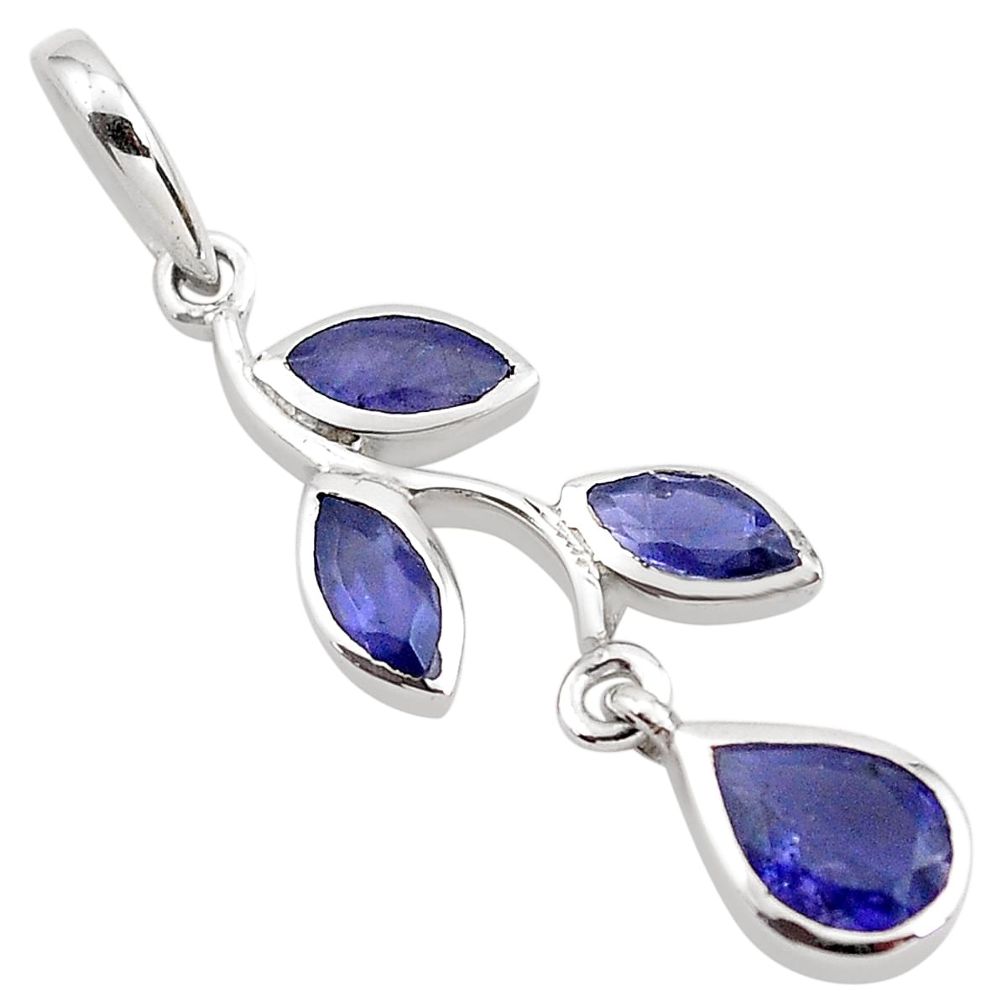 3.86cts natural blue iolite 925 sterling silver pendant jewelry p83896