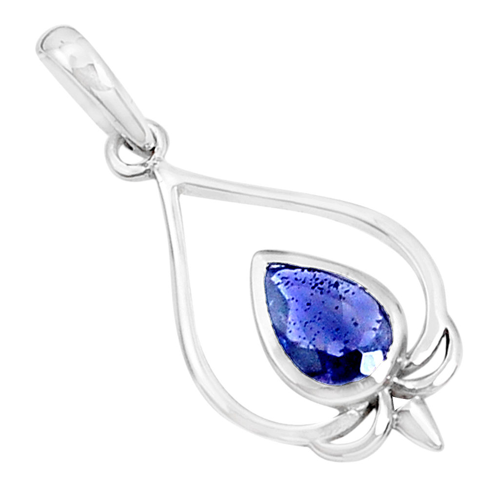 2.48cts natural blue iolite pear 925 sterling silver pendant jewelry p36347