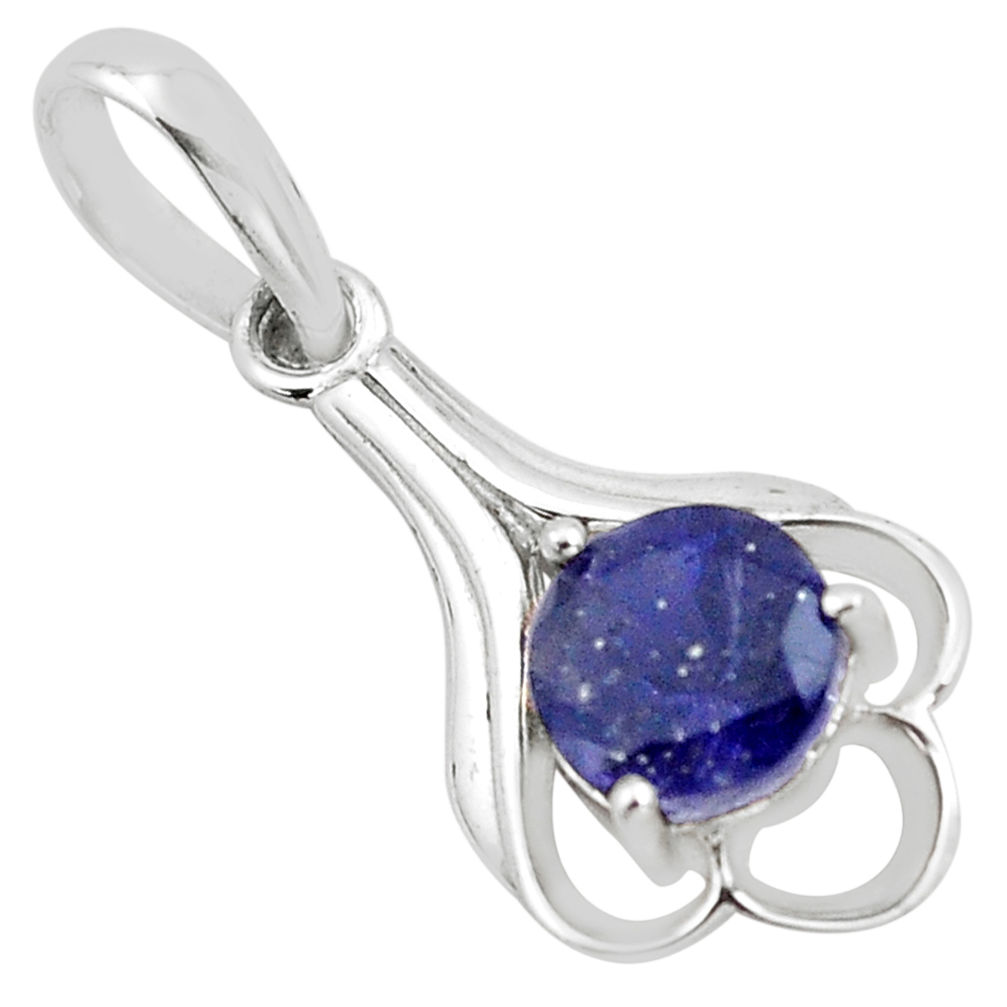 2.43cts natural blue iolite round 925 sterling silver pendant jewelry p84000