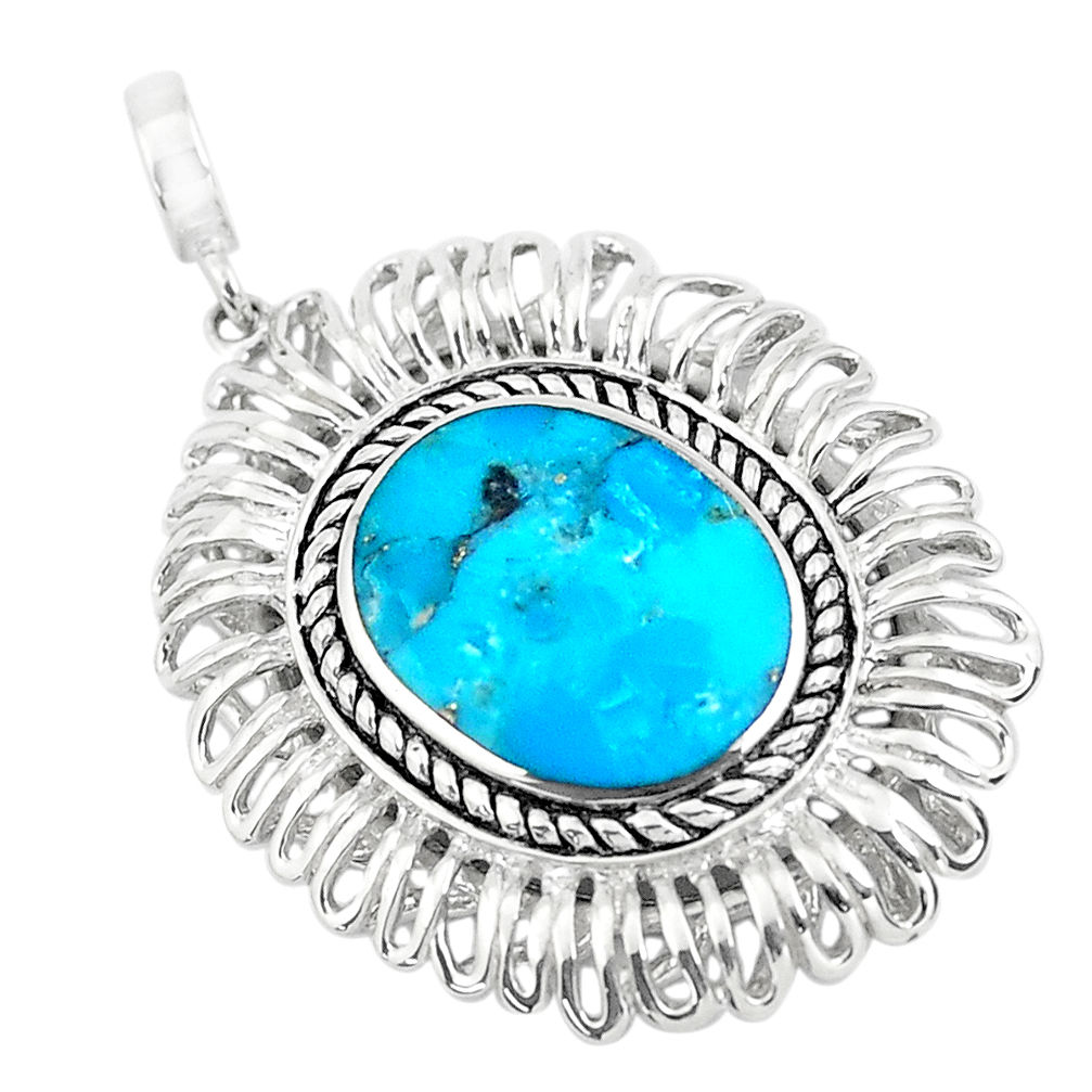 6.03cts natural blue kingman turquoise 925 sterling silver pendant jewelry c1630