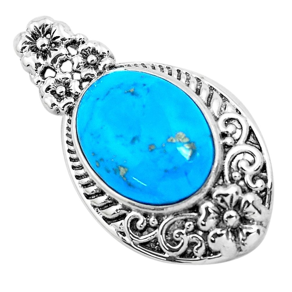 9.07cts natural blue kingman turquoise 925 sterling silver pendant jewelry c1649