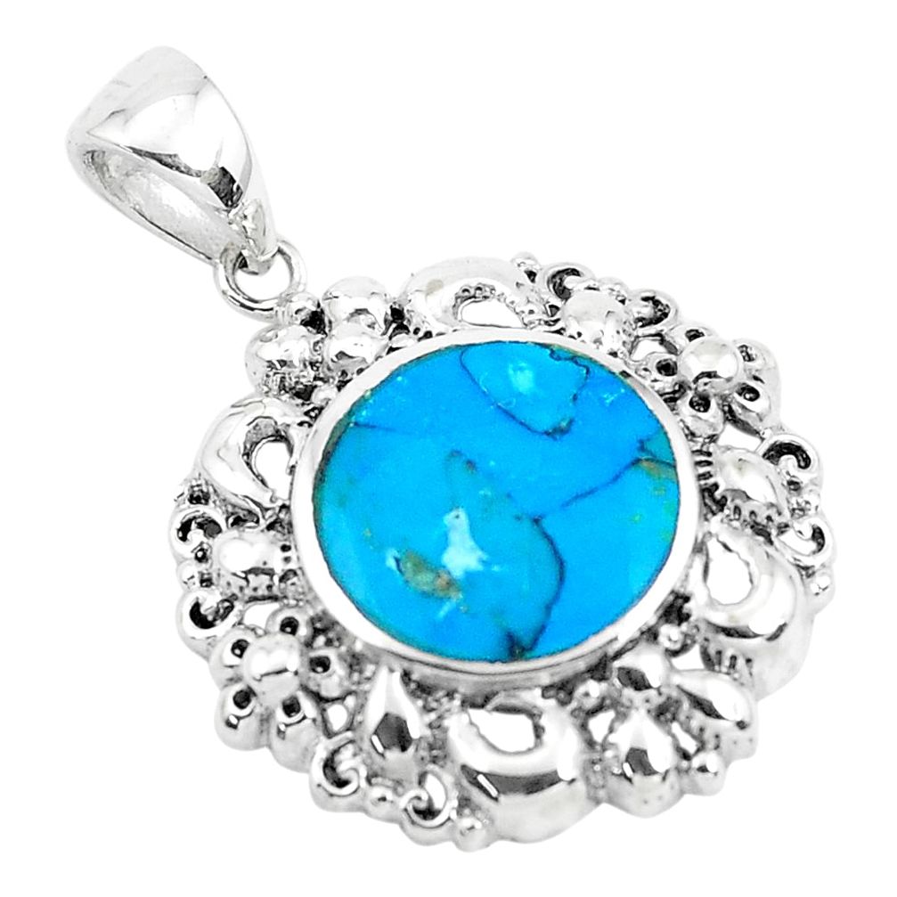 6.36cts natural blue kingman turquoise 925 sterling silver pendant jewelry c1669