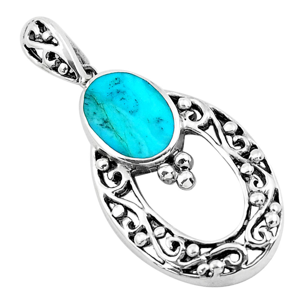 3.17cts natural blue kingman turquoise 925 sterling silver pendant jewelry c1693