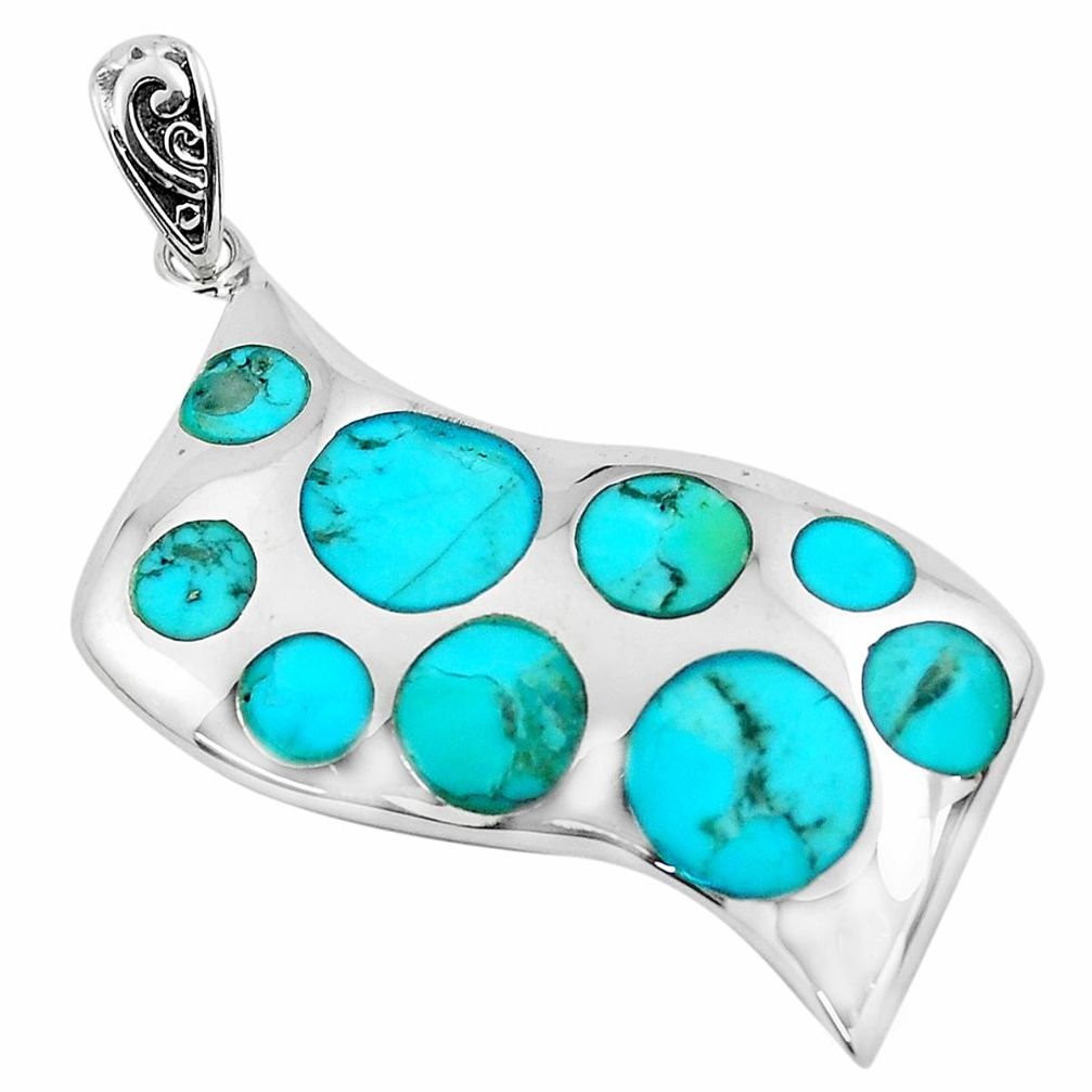 8.22cts natural blue kingman turquoise 925 sterling silver pendant jewelry c1694