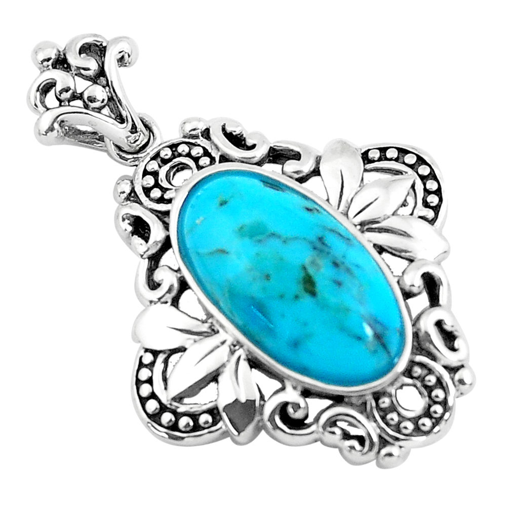 6.83cts natural blue kingman turquoise 925 sterling silver pendant jewelry c1742