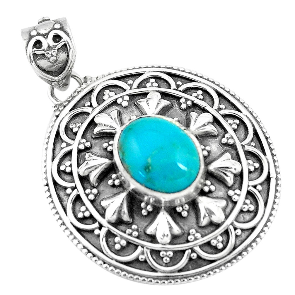 4.55cts natural blue kingman turquoise 925 sterling silver pendant p59069