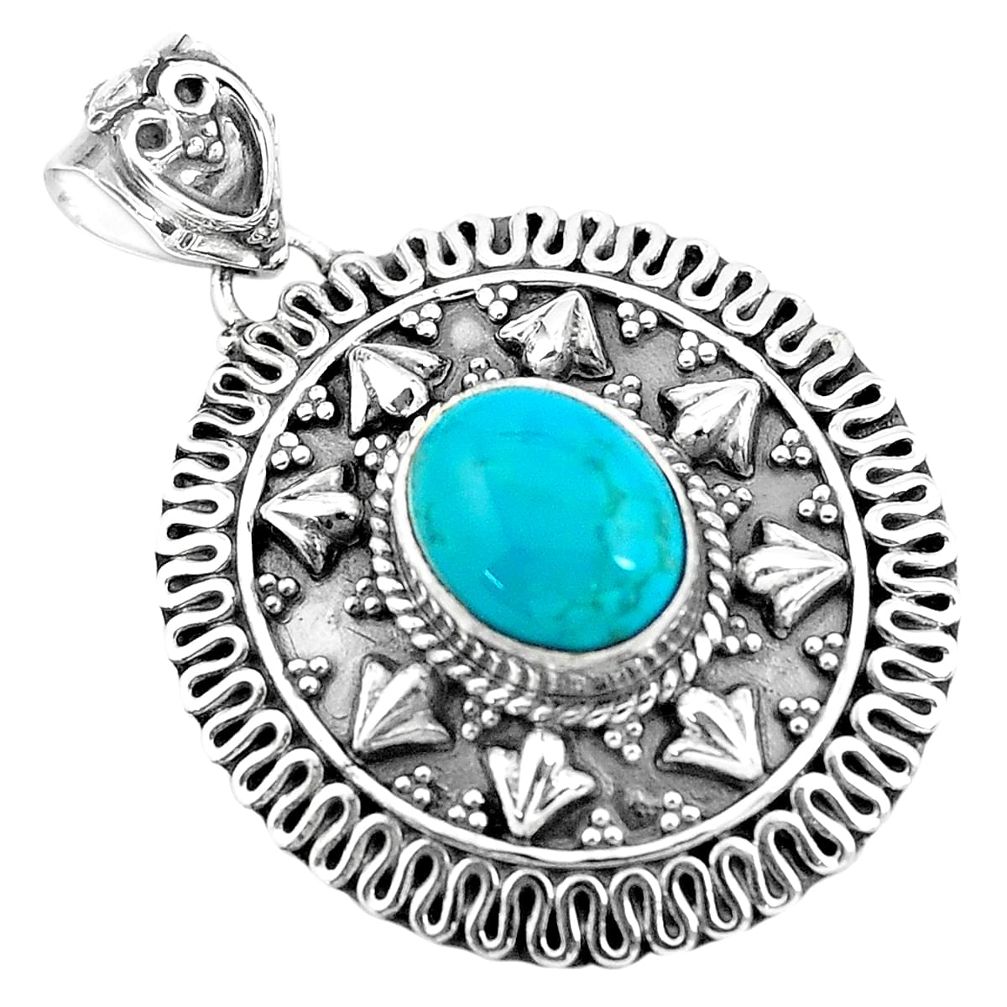 4.05cts natural blue kingman turquoise 925 sterling silver pendant p59079