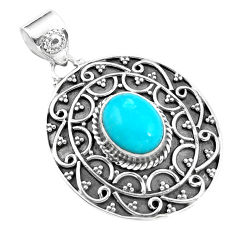 4.38cts natural blue kingman turquoise oval 925 sterling silver pendant p59061