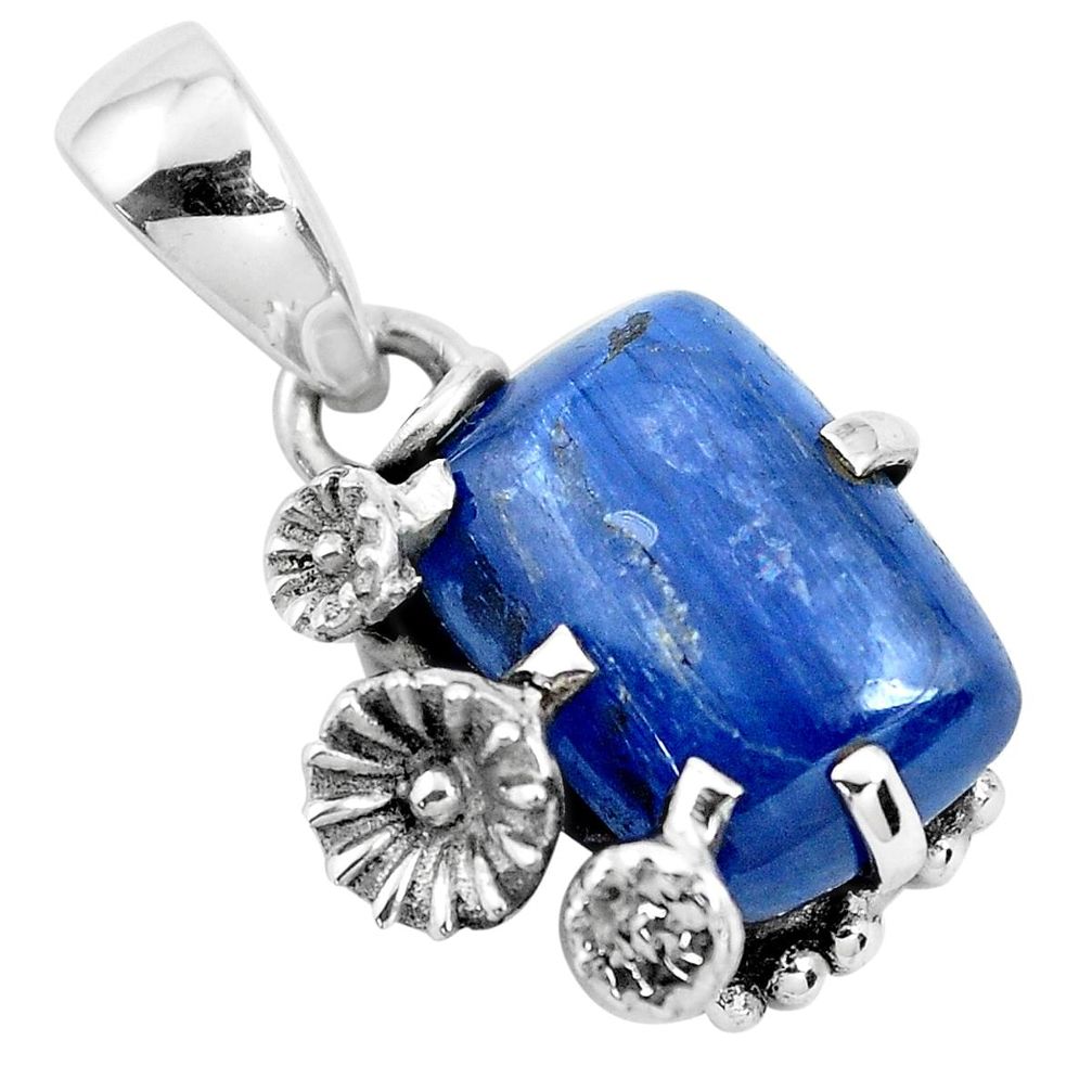 6.03cts natural blue kyanite 925 sterling silver flower pendant jewelry p41882