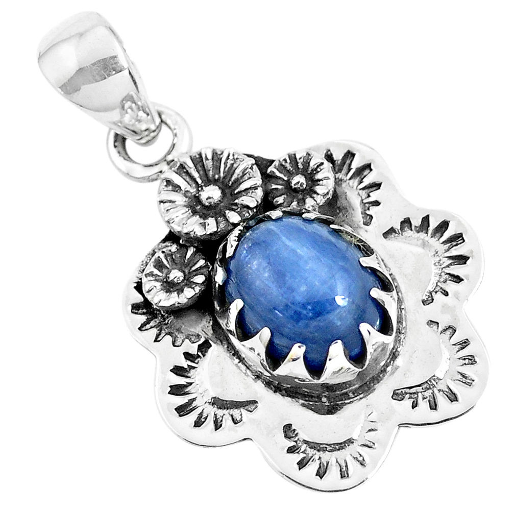 4.22cts natural blue kyanite 925 sterling silver flower pendant jewelry p41949