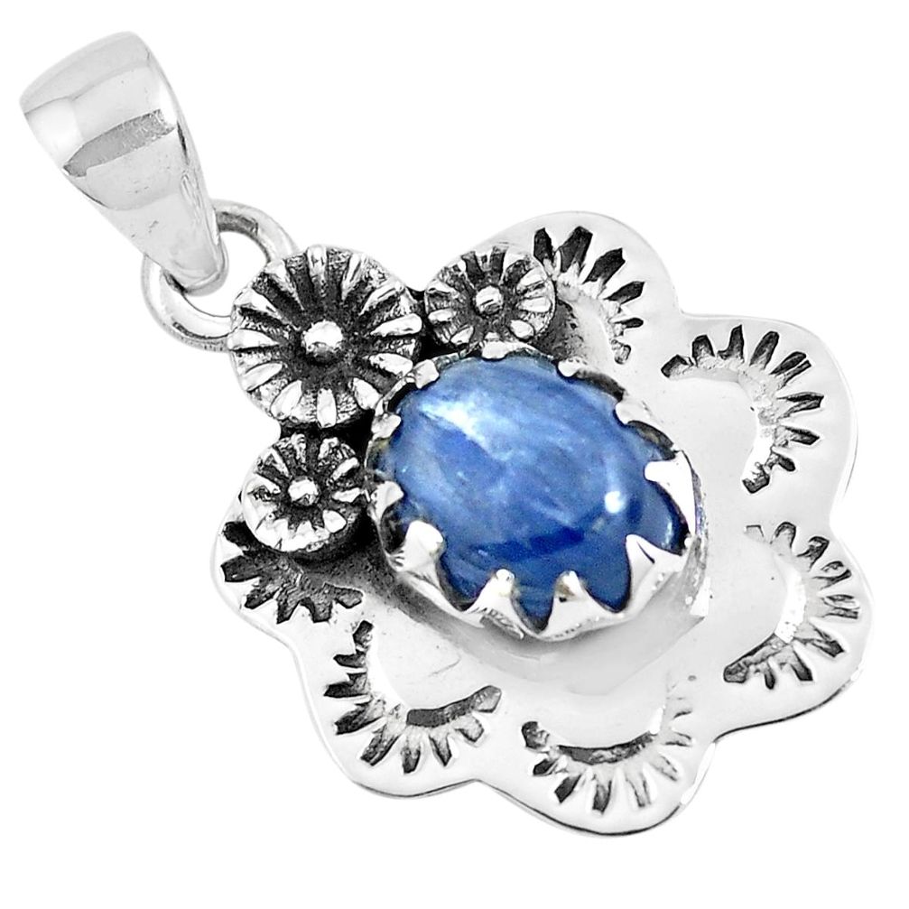 4.06cts natural blue kyanite 925 sterling silver flower pendant jewelry p41959