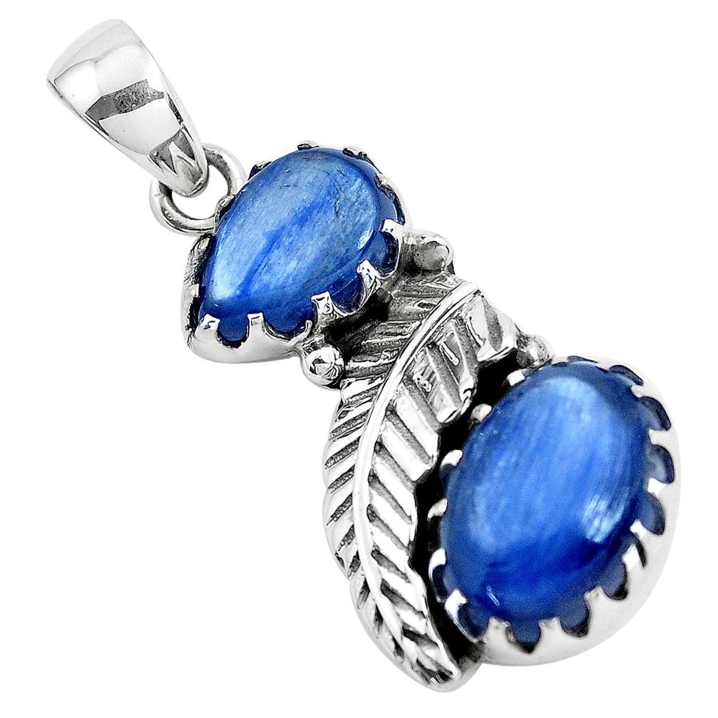 8.42cts natural blue kyanite 925 sterling silver leaf charm pendant p42012