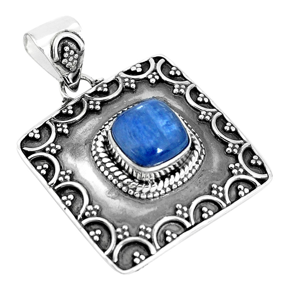 3.41cts natural blue kyanite cushion 925 sterling silver pendant jewelry p33504