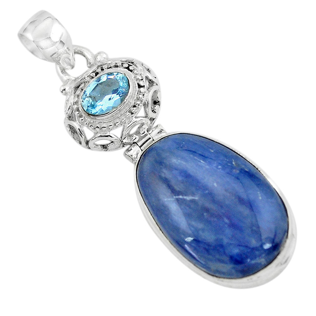 19.72cts natural blue kyanite topaz 925 sterling silver pendant jewelry p59369