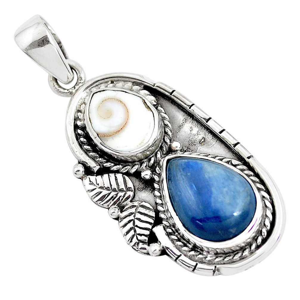 11.05cts natural blue kyanite white shiva eye 925 sterling silver pendant p41987