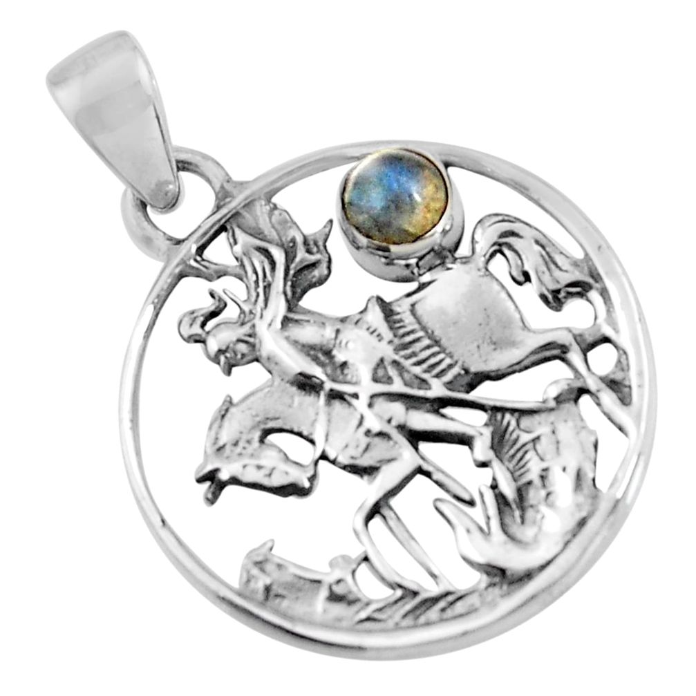 0.92cts natural blue labradorite 925 sterling silver horse charm pendant d32580