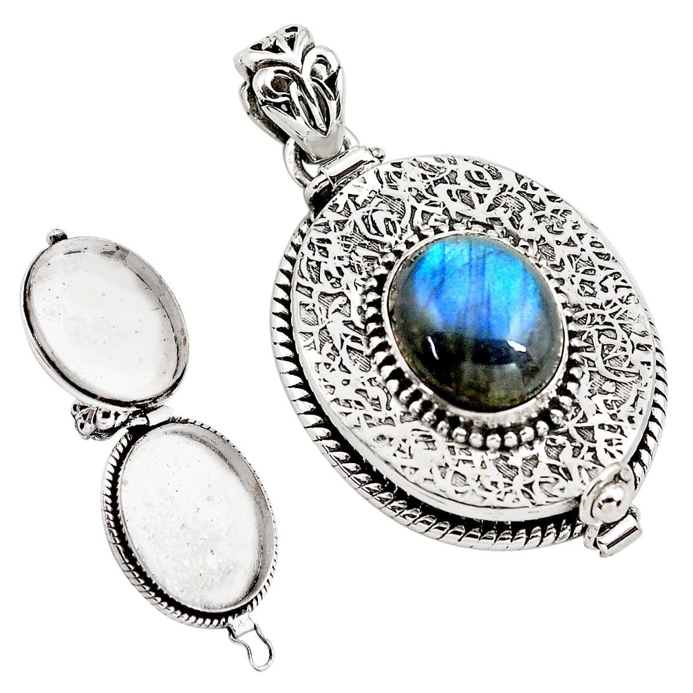 5.34cts natural blue labradorite 925 sterling silver poison box pendant p79866