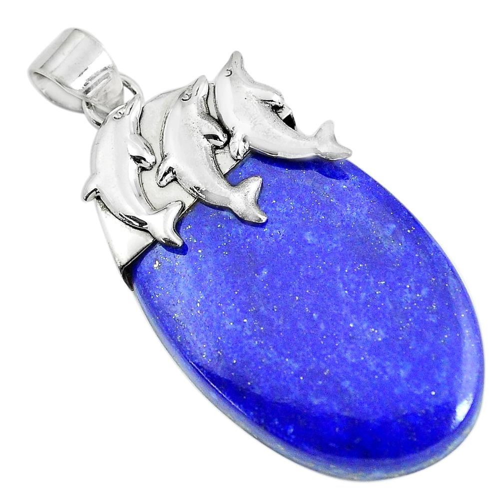 40.58cts natural blue lapis lazuli 925 sterling silver dolphin pendant d31823