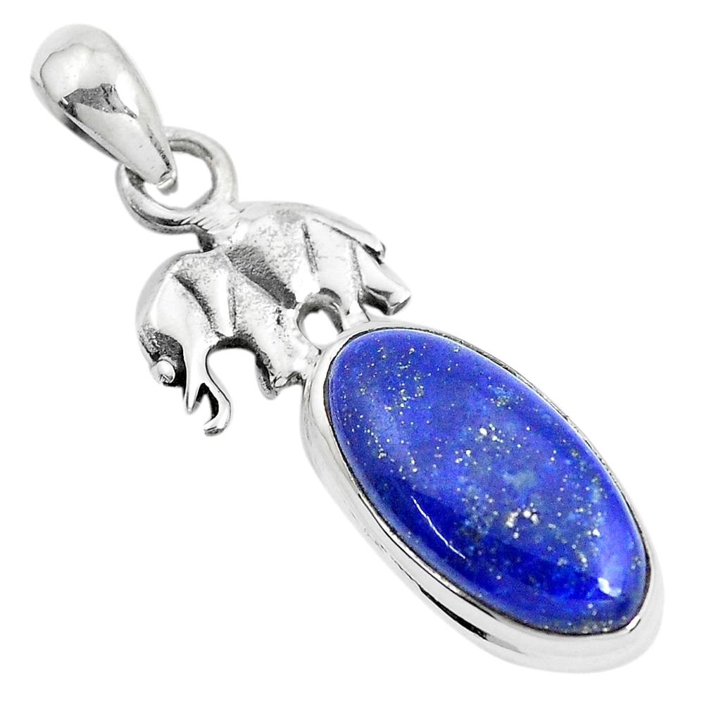 6.44cts natural blue lapis lazuli 925 sterling silver elephant pendant p42108