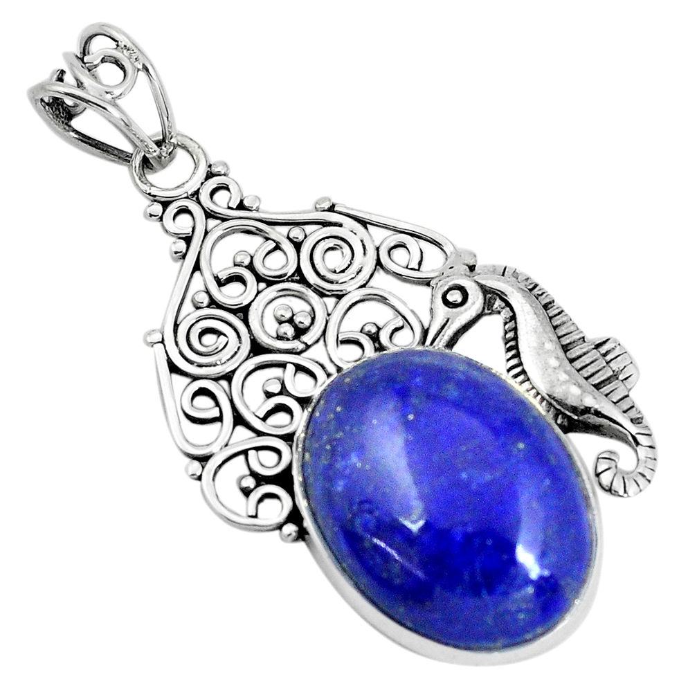 18.17cts natural blue lapis lazuli 925 sterling silver seahorse pendant p59722