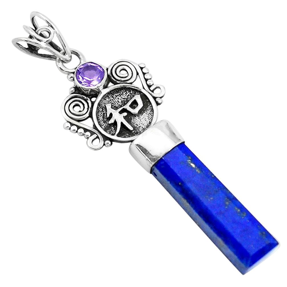 15.65cts natural blue lapis lazuli amethyst 925 sterling silver pendant p40364