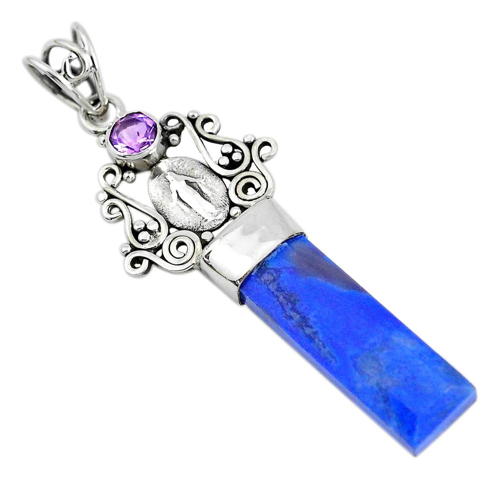 15.17cts natural blue lapis lazuli amethyst 925 sterling silver pendant p52143