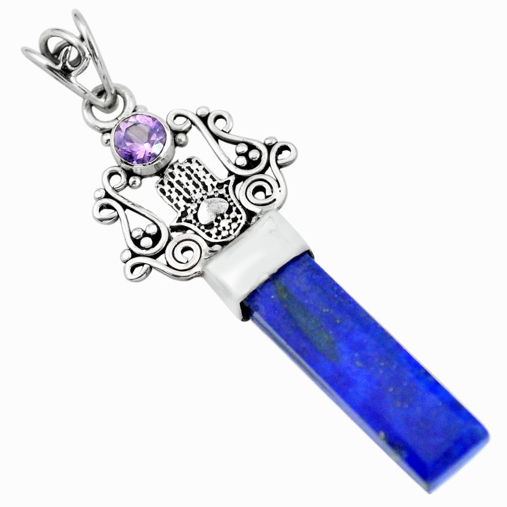 11.57cts natural blue lapis lazuli amethyst 925 sterling silver pendant p58839