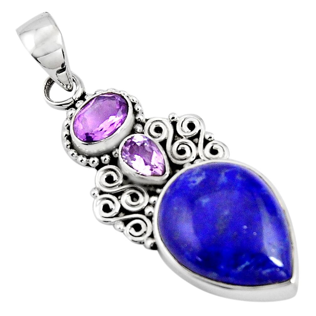 14.90cts natural blue lapis lazuli amethyst 925 sterling silver pendant p90274