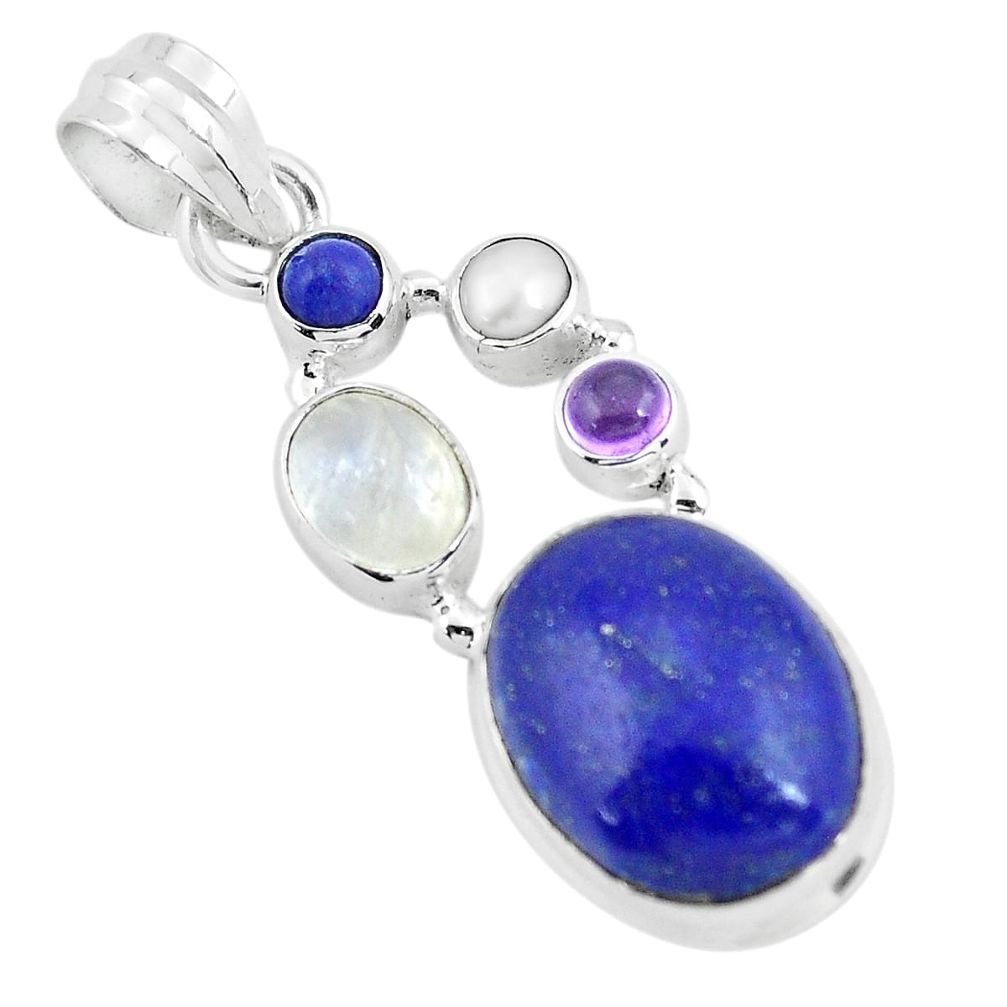 14.26cts natural blue lapis lazuli moonstone 925 sterling silver pendant p64348