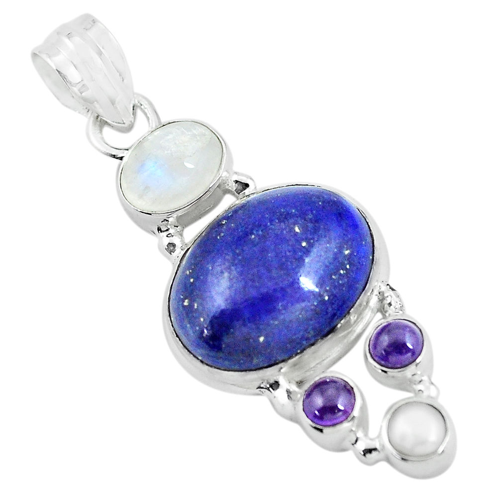 14.26cts natural blue lapis lazuli moonstone 925 sterling silver pendant p64351