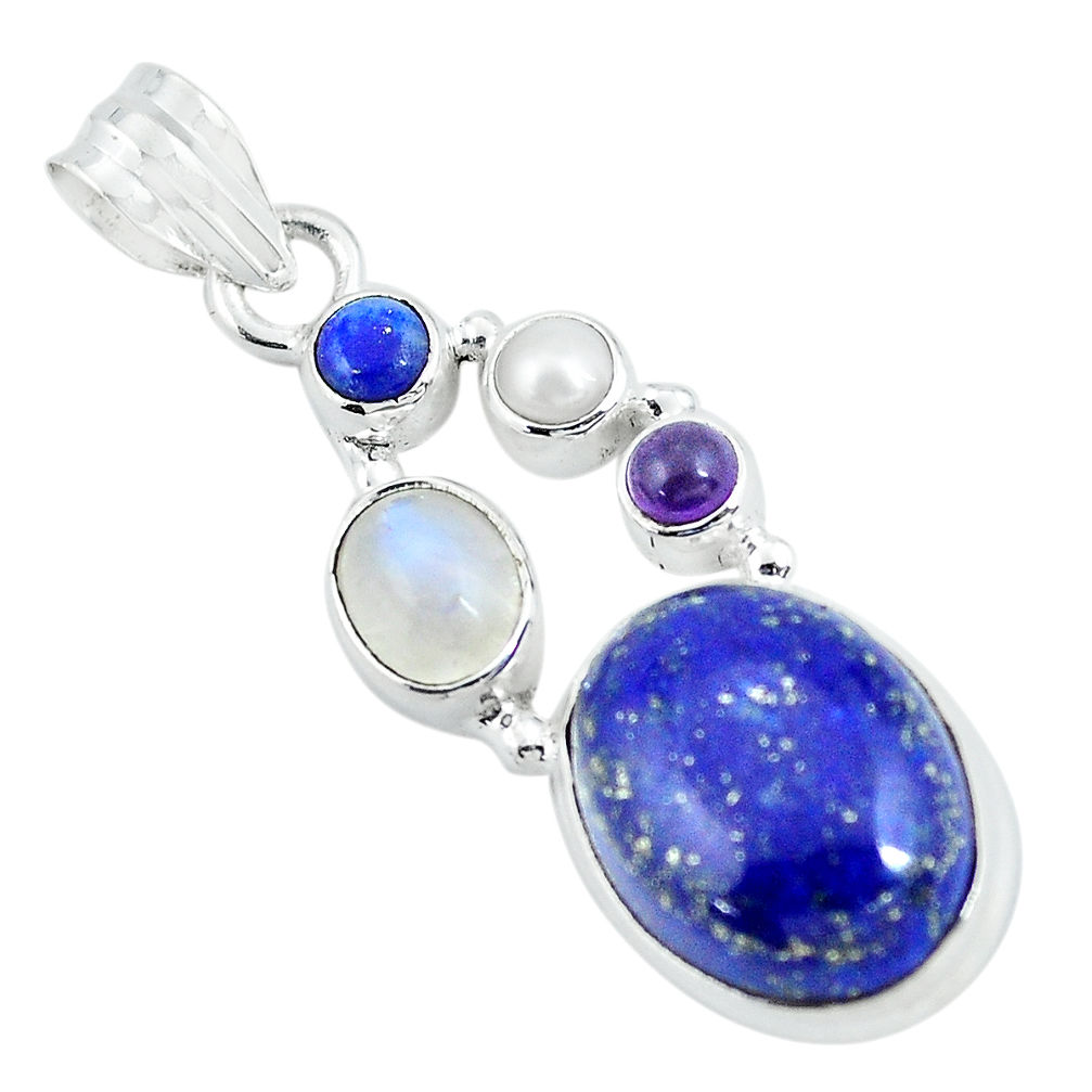 14.26cts natural blue lapis lazuli moonstone 925 sterling silver pendant p64355