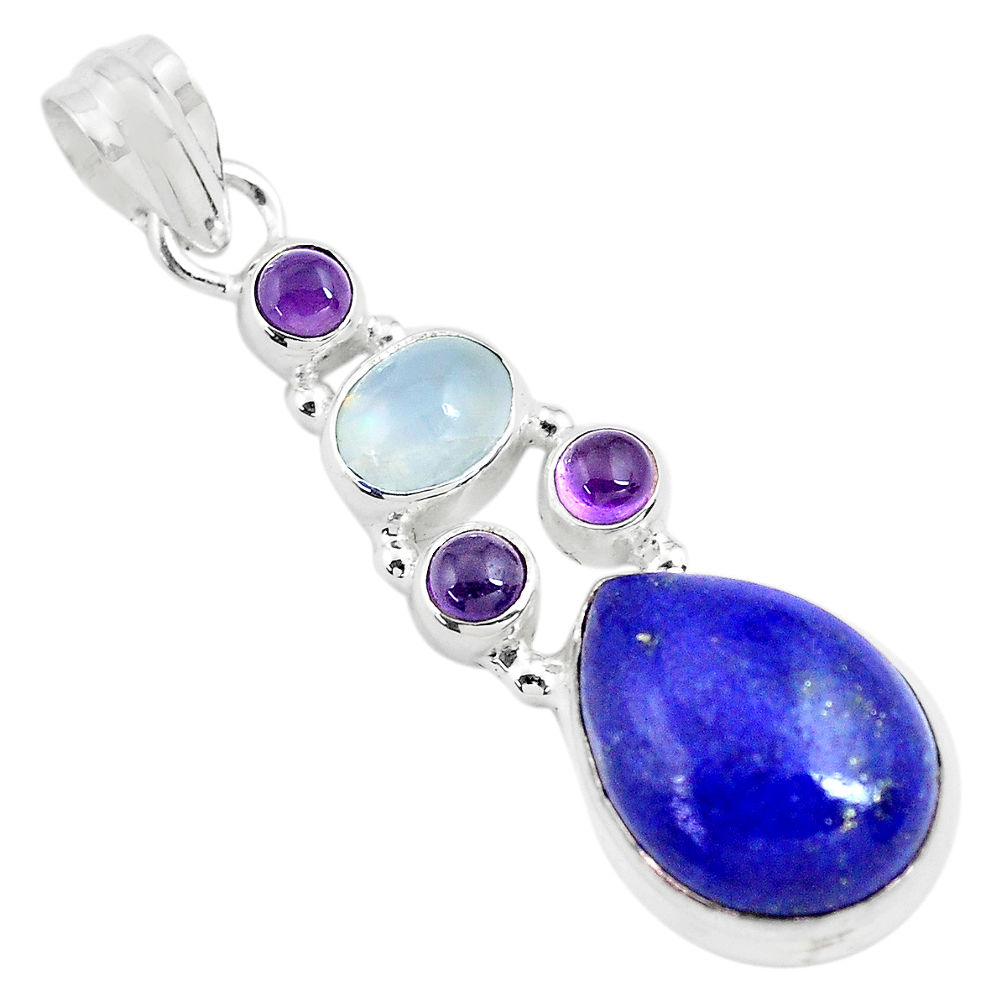 12.36cts natural blue lapis lazuli moonstone 925 sterling silver pendant p70449