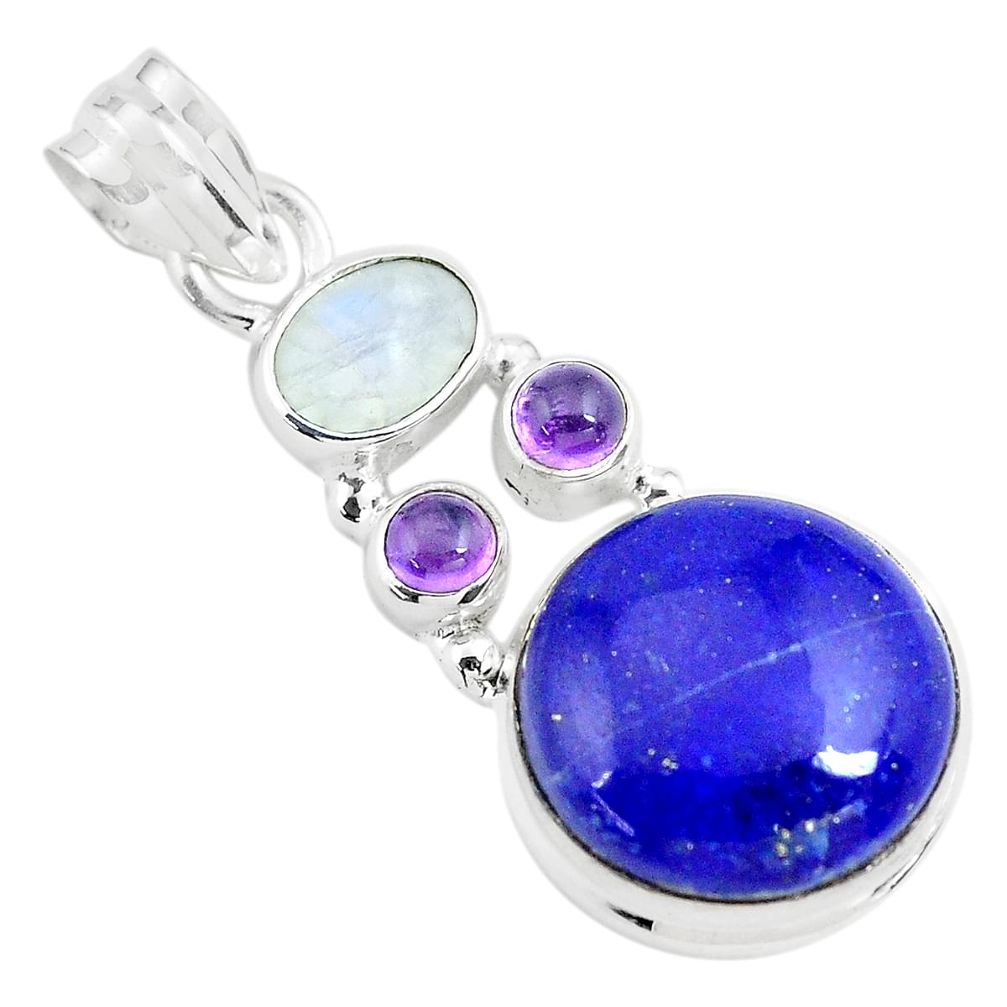 14.40cts natural blue lapis lazuli moonstone 925 sterling silver pendant p70450