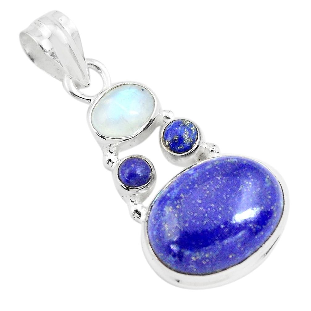 13.27cts natural blue lapis lazuli moonstone 925 sterling silver pendant p70453