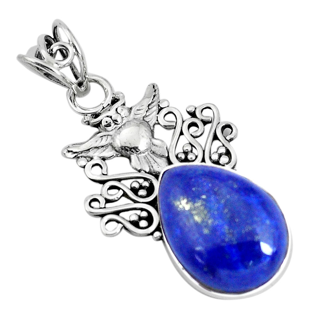 13.27cts natural blue lapis lazuli pear 925 sterling silver owl pendant p59723