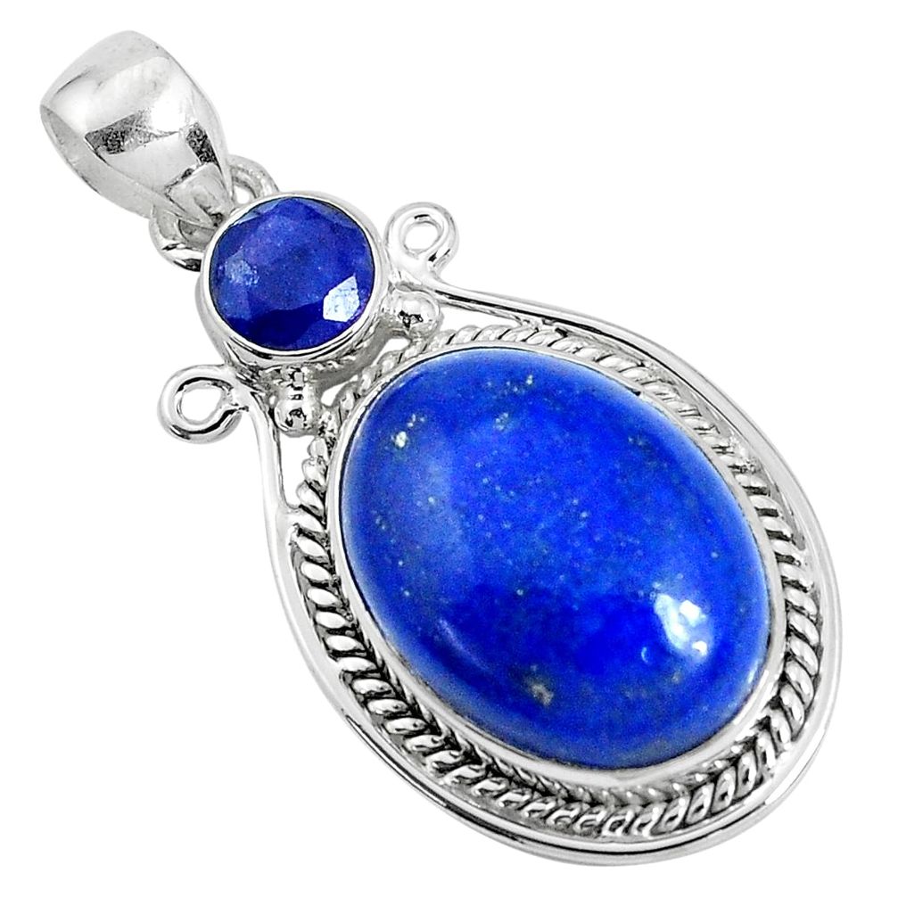 14.19cts natural blue lapis lazuli sapphire 925 sterling silver pendant p33950