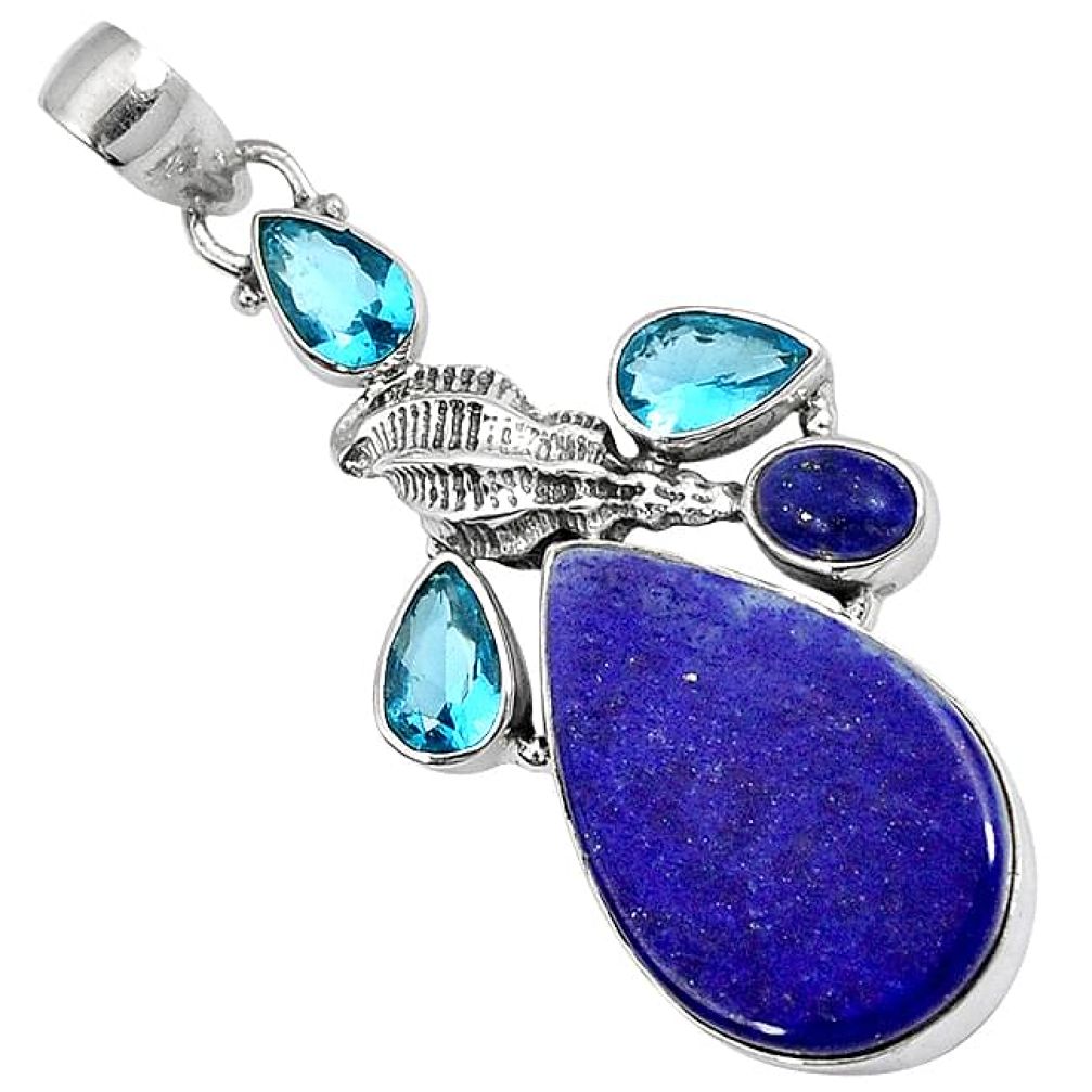 NATURAL BLUE LAPIS TOPAZ 925 STERLING SILVER SHEEP CHARM PENDANT JEWELRY H23239