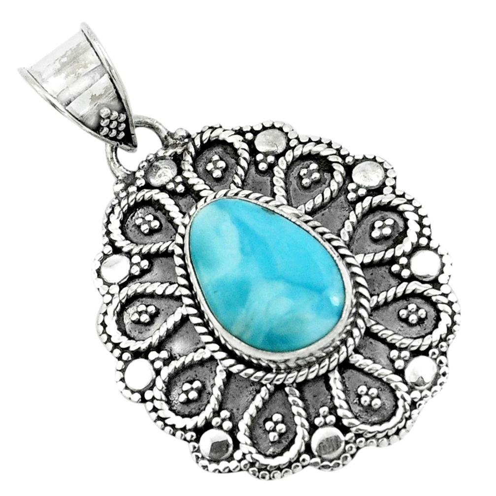 4.40cts natural blue larimar 925 sterling silver pendant jewelry p66629