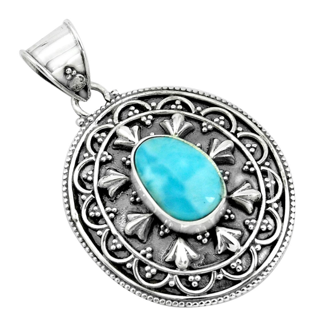 4.21cts natural blue larimar 925 sterling silver pendant jewelry p66677