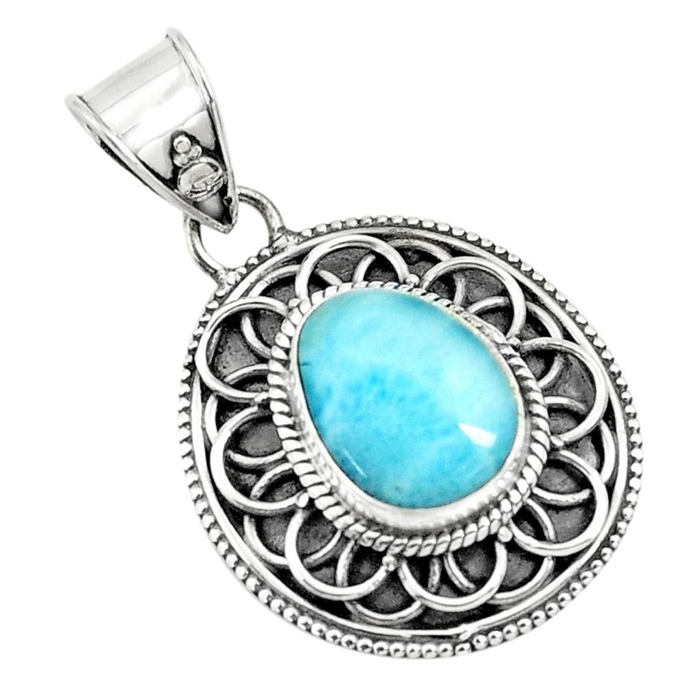5.14cts natural blue larimar 925 sterling silver pendant jewelry p71239