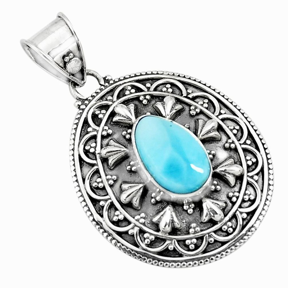 4.38cts natural blue larimar 925 sterling silver pendant jewelry p71242