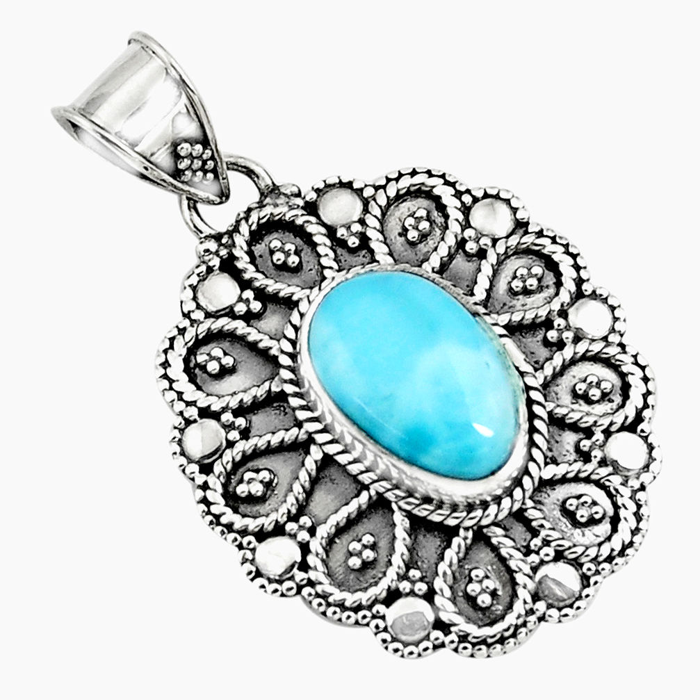 4.53cts natural blue larimar 925 sterling silver pendant jewelry p71245