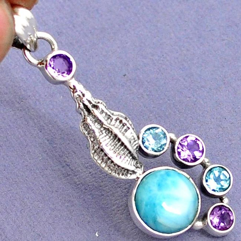 NATURAL BLUE LARIMAR AMETHYST 925 SILVER SHEEP CHARM PENDANT JEWELRY G94746