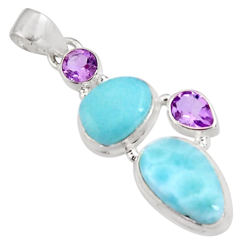 13.28cts natural blue larimar amethyst 925 sterling silver pendant d32502